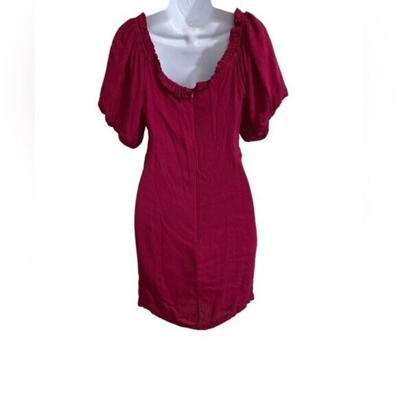 Urban outfitters  off shoulder puffer sleeve mini dress red event casual Women 4 - Picture 9 of 11